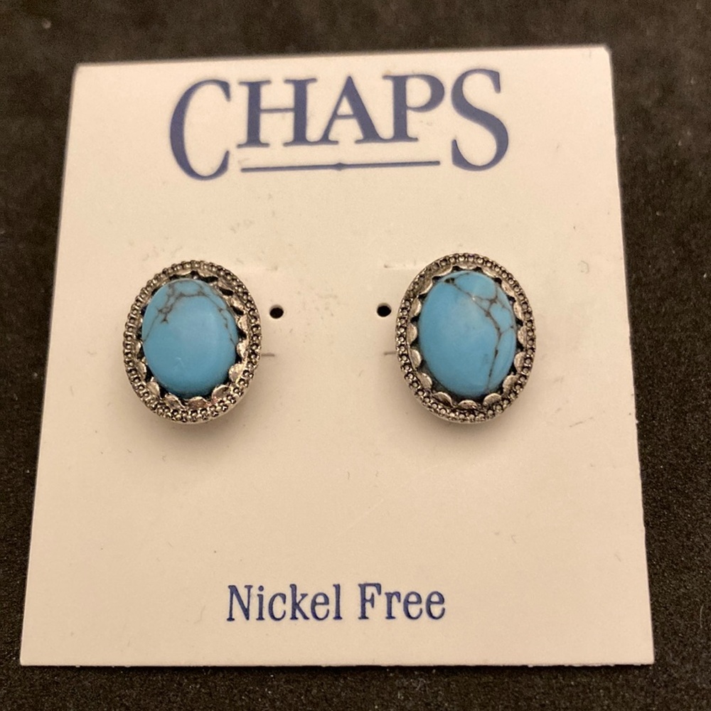 Chaps Turquoise and Silver Oval Earrings